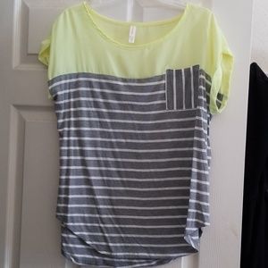 Bright yellow and grey striped blouse